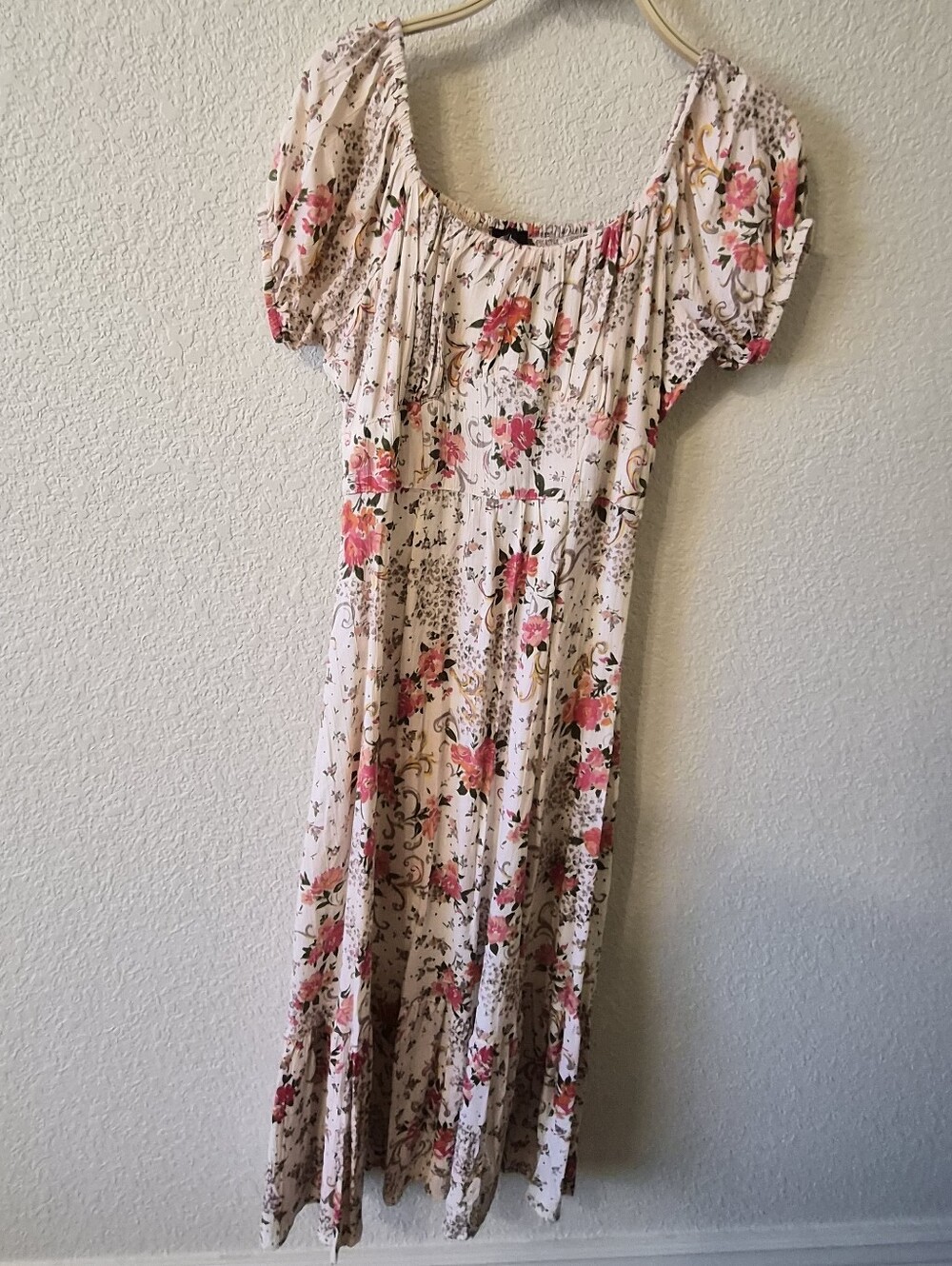 Angie Cream Maxi Dress with Pink Floral Print